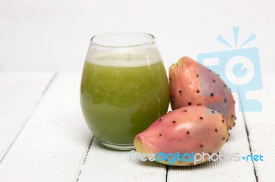 Juice Made From Opuntia Ficus-indica Cactus Fruits On A White Background Stock Photo
