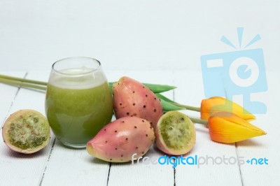 Juice Made From Opuntia Ficus-indica Cactus Fruits On A White Background Stock Photo