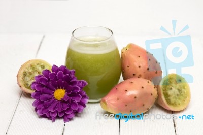 Juice Made From Opuntia Ficus-indica Cactus Fruits On A White Background Stock Photo