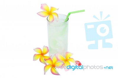 Juice With Plumeria Flower Stock Photo
