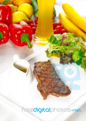 Juicy Bbq Grilled Rib Eye ,ribeye Steak And Vegetables Stock Photo