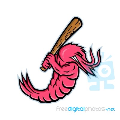 Jumbo Shrimp Baseball Mascot Stock Image