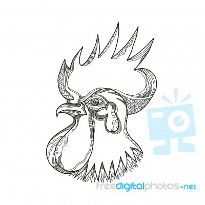 Junglefowl Head Doodle Art Stock Image
