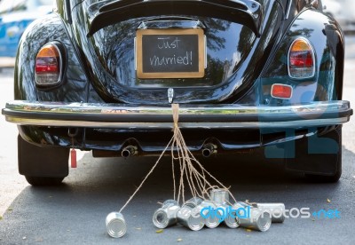 Just Married Car Stock Photo