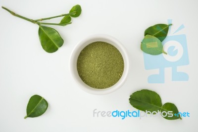 Kaffir Lime Leaves On White Background Stock Photo