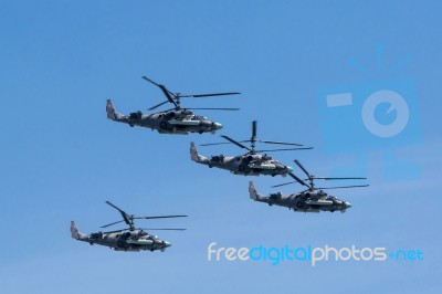Kamov Ka-52 (alligator) Attack Helicopters Stock Photo