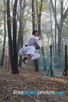 Karate Jump Stock Photo