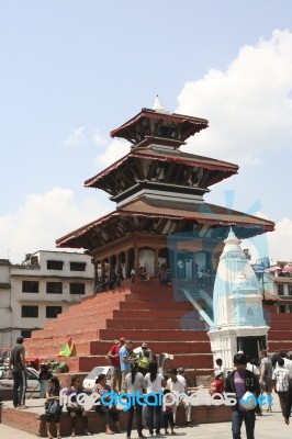 Katmandu, Nepal - April 16, 2011: Historical Temple In Katmandu Old Town Stock Photo