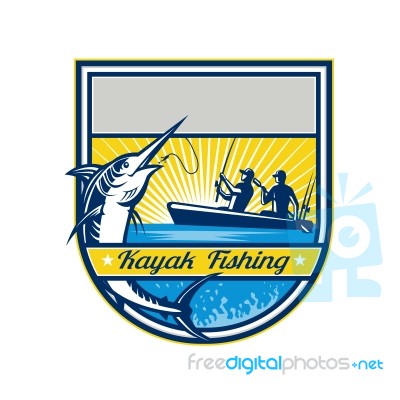 Kayak Fishing Blue Marlin Badge Stock Image