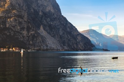 Kayaking On Lake Como At Lecco Italy Stock Photo