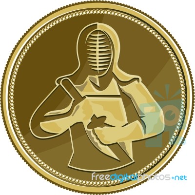 Kendo Swordsman Gold Medal Retro Stock Image