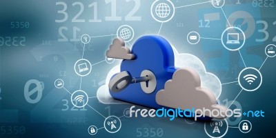 Key And Lock On A Cloud . 3d Illustration Stock Image