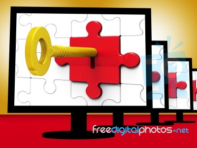 Key In Lock On Monitors Shows Prohibited Shows Stock Image