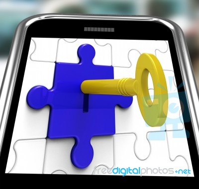 Key In Lock On Smartphone Showing Hidden Secrets Stock Image