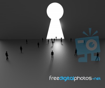Keyhole Vision Shows Goal Objective And Lock Stock Image