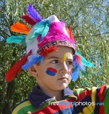 Kid Dressed As Indian Stock Photo