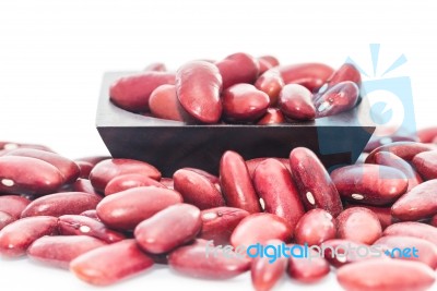 Kidney Beans In Wood Cup On White Stock Photo