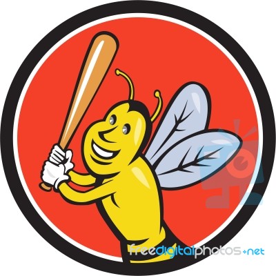 Killer Bee Baseball Player Batting Circle Cartoon Stock Image