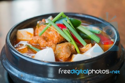 Kimchi Chigae, Korean Style Soup , Hot And Spicy Stock Photo