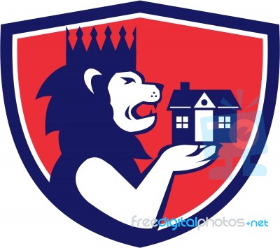 King Lion Holding House Crest Retro Stock Image