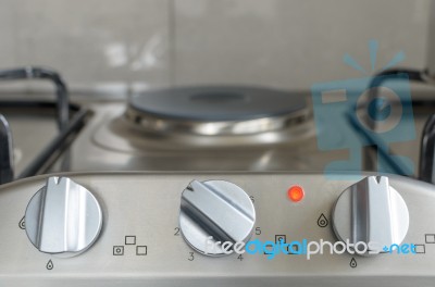 Kitchen Stove Knob With Light On Stock Photo