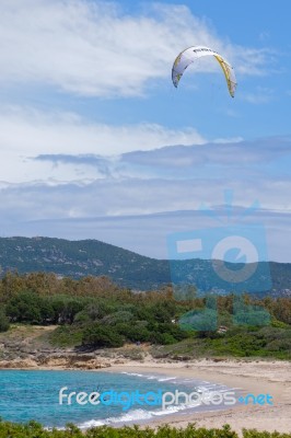 Kitesurfing In Sardinia Stock Photo