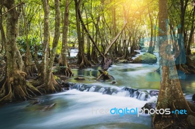Klong Lan Waterfall, Beautiful Waterfall In Rain Forest  Stock Photo