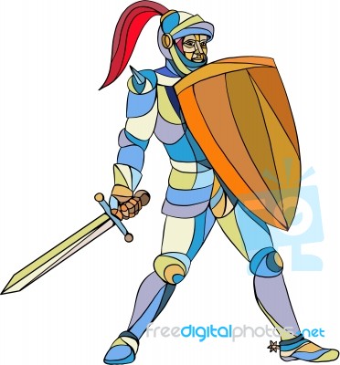 Knight Full Armor With Sword Defending Mosaic Stock Image