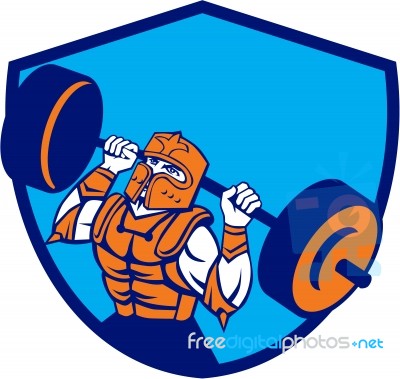 Knight Lifting Barbell Crest Retro Stock Image