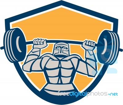 Knight Lifting Barbell Weights Shield Retro Stock Image