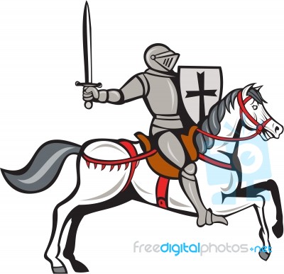 Knight Steed Wielding Sword Cartoon Stock Image