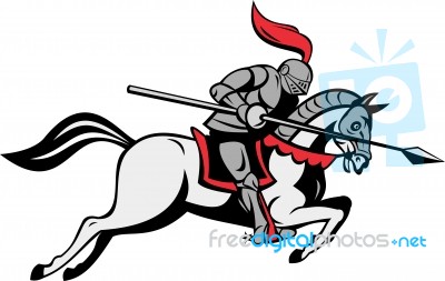 Knight With Lance Riding Horse Stock Image