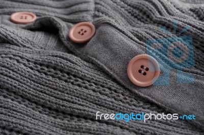 Knit Sweater Closeup Button Stock Photo
