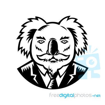 Koala With Moustache Woodcut Black And White Stock Image