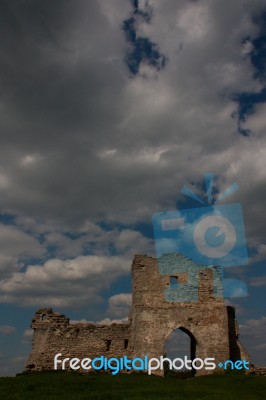 Kremenets Castle Ruins In Clouds Background In Ukraine Stock Photo