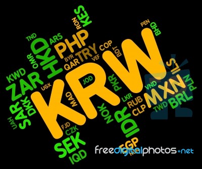 Krw Currency Represents South Korean Wons And Broker Stock Image