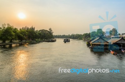 Kwai Yai River At Sunset Stock Photo