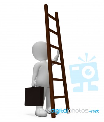 Ladder Character Means Hard Times And Advance 3d Rendering Stock Image