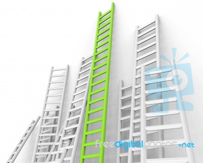 Ladders Obstacle Indicates Overcome Obstacles And Challenge Stock Image