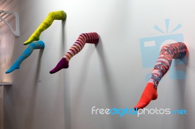 Ladies Legs In Colourful Tights Art Display In The Millennium Ce… Stock Photo