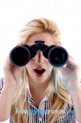 Lady Looking Through Binocular Stock Photo