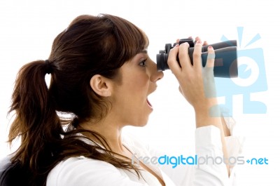 lady looking Through Binoculars Stock Photo