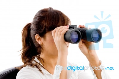 lady looking Through Binoculars Stock Photo