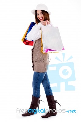 Lady Posing With Shopping Bags Stock Photo
