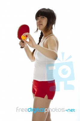 Lady Serving Pingpong Stock Photo