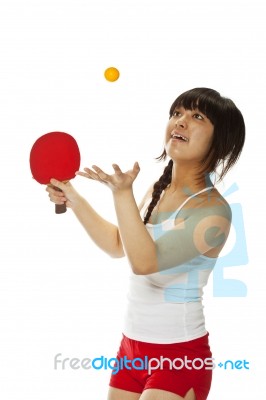 Lady serving pingpong Stock Photo