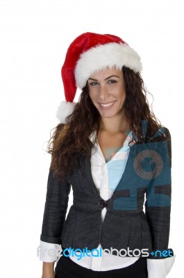 Lady Wearing Christmas Hat Stock Photo