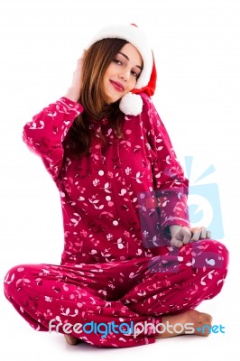 Lady Wearing Santa Hat Stock Photo