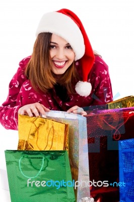Lady With Christmas Gifts Stock Photo