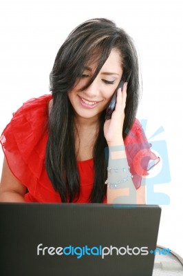 Lady With Laptop And Phone Stock Image